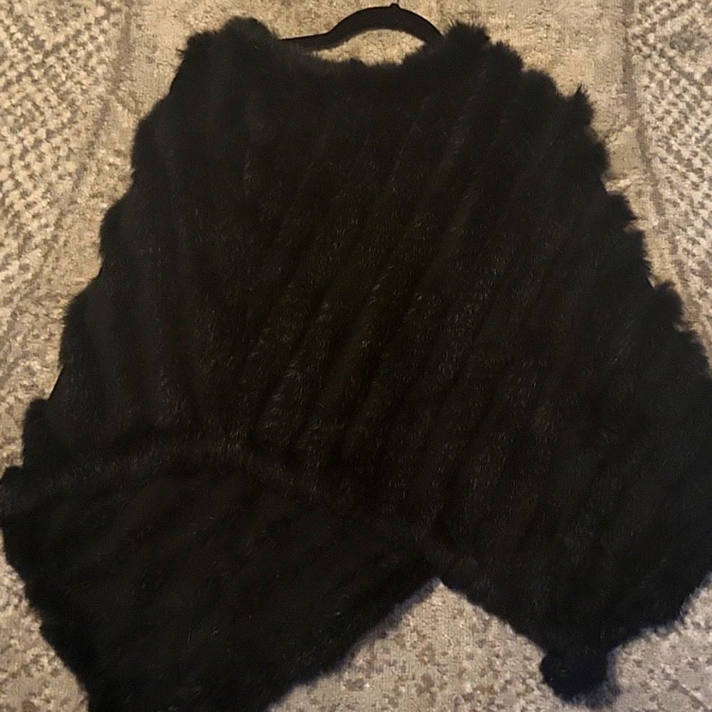 Black Rabbit Fur Poncho